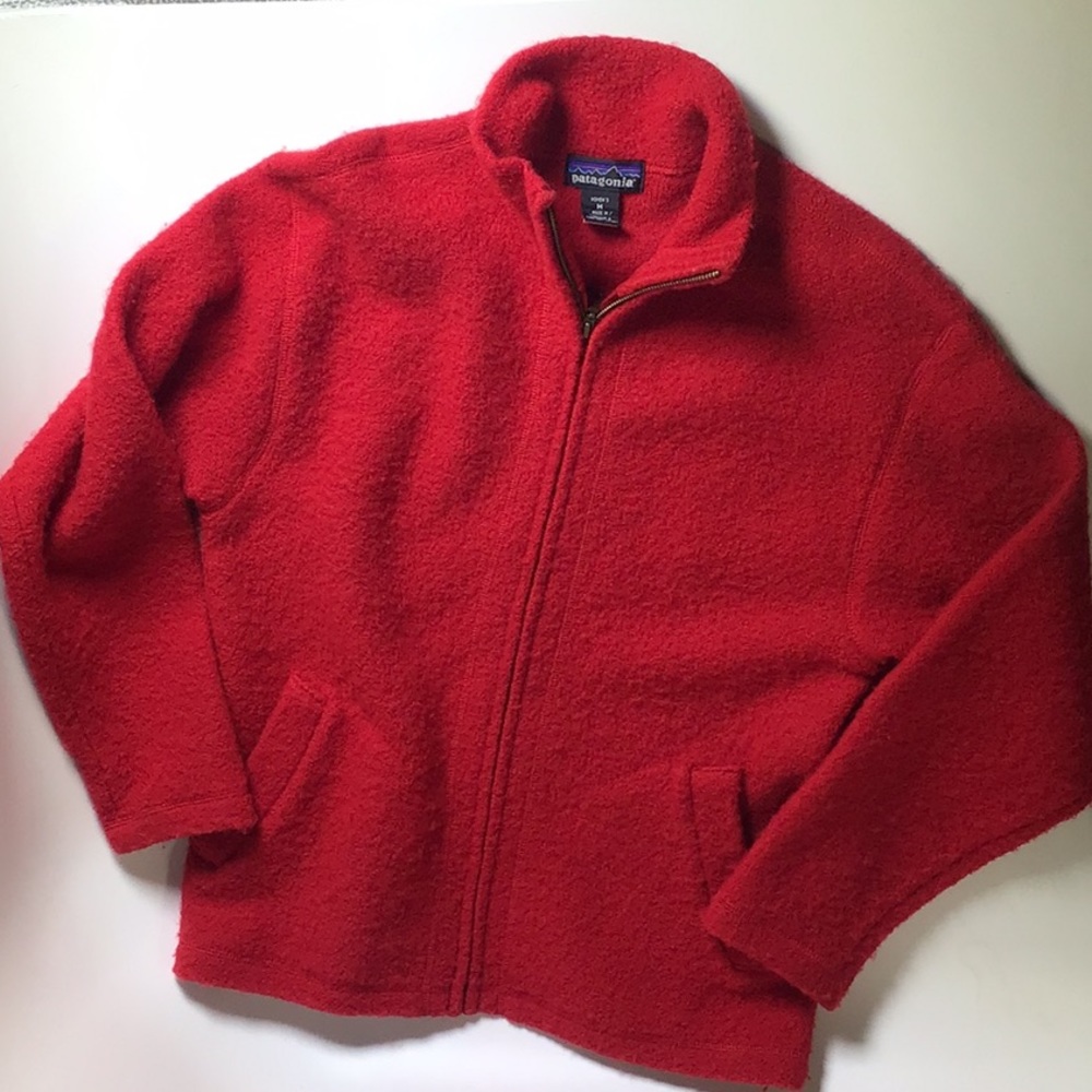 Patagonia red wool zip up sweater